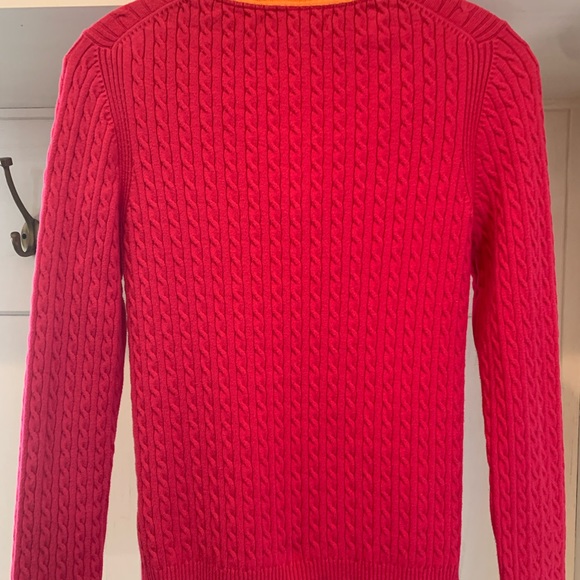Tommy Hilfiger Women’s mostly cotton, cable knit, magenta V-neck sweater. Size S - Picture 2 of 10